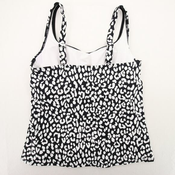 Lands End Tankini Top Black White Leopard Print Sweetheart Neck Size 12 - Picture 9 of 9